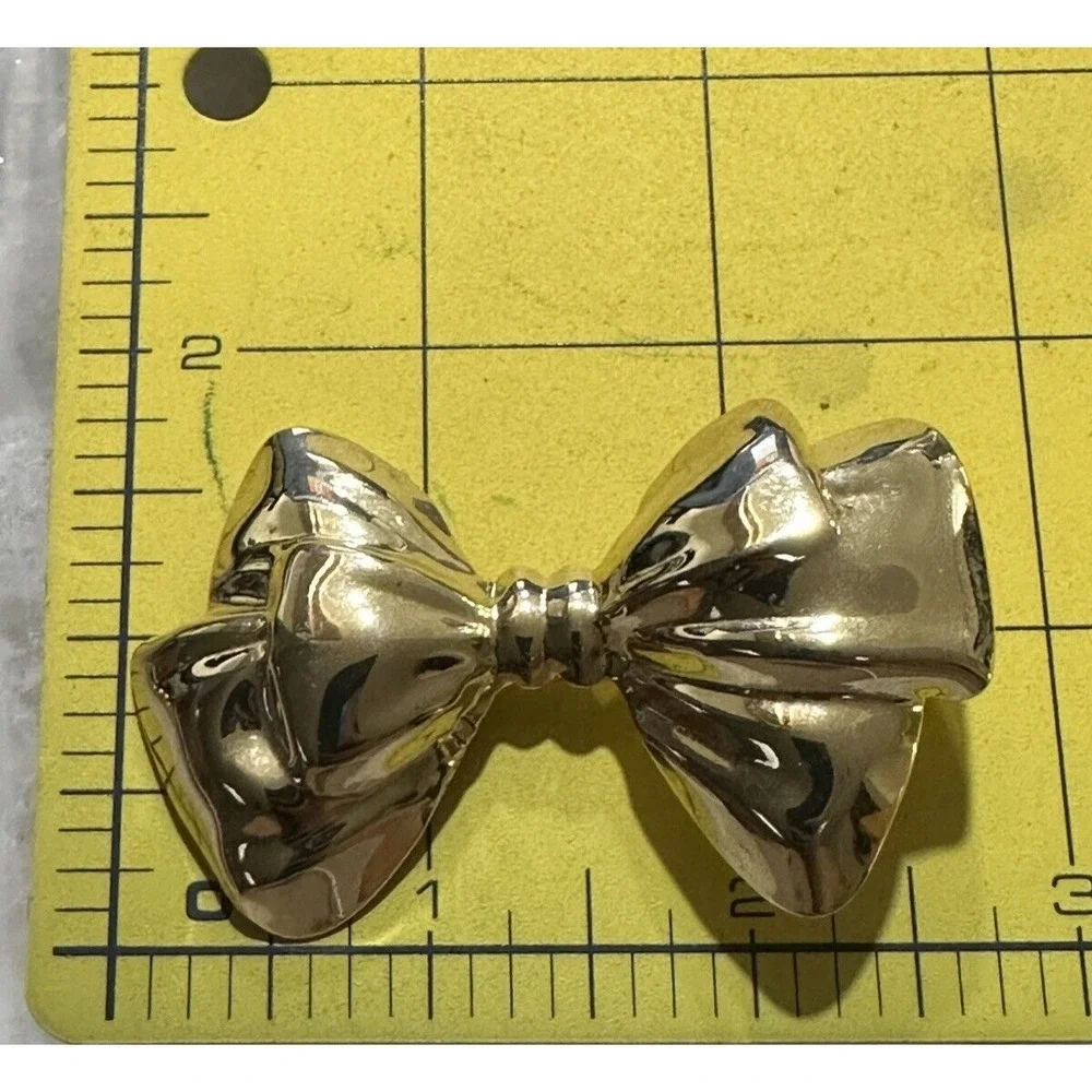 Vintage‎ Bow  Ribbon Brooch Gold Tone Dimensional  Bow Tie Brooch Large Puffy
